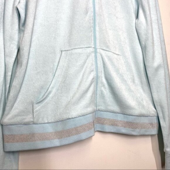 Juicy‎ Couture Micro Terry Full Zip Jacket Color Blue Glow Sz Large MSRP $108 - Picture 4 of 10